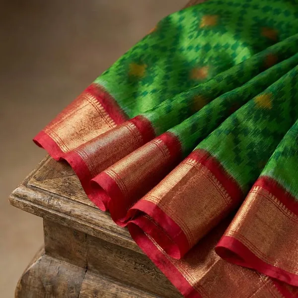 Parrot_Green_Designer_Printed_And_Dolla_Silk_Fabric_Saree