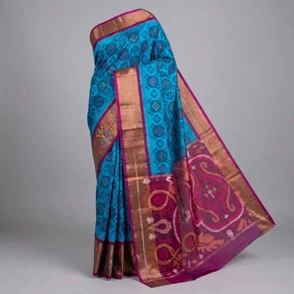 Blue_And_Orange_Designer_Printed_And_Dolla_Silk_Fabric_Saree