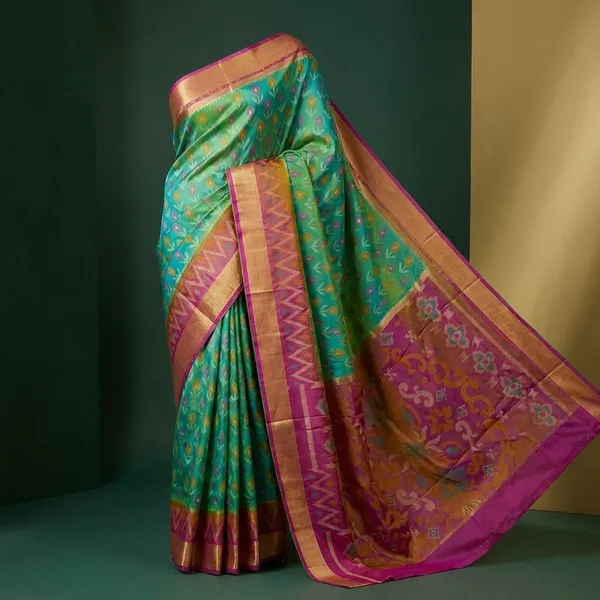 Green_Orange_Designer_Printed_And_Dolla_Silk_Fabric_Saree