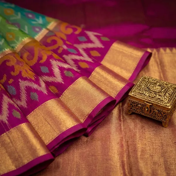 Green_Orange_Designer_Printed_And_Dolla_Silk_Fabric_Saree