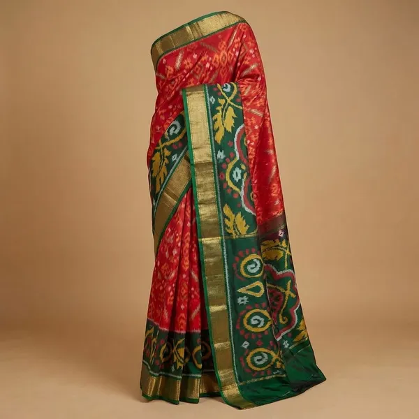 Red_And_Green_Designer_Printed_And_Dolla_Silk_Fabric_Saree