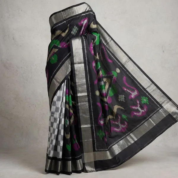 Grey_And_Green_Designer_Printed_And_Dolla_Silk_Fabric_Saree