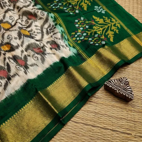 White_Green_Keri_Designer_Printed_And_Dolla_Silk_Fabric_Saree