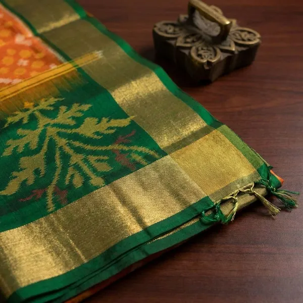 Orange_Green_Designer_Printed_And_Dolla_Silk_Fabric_Saree