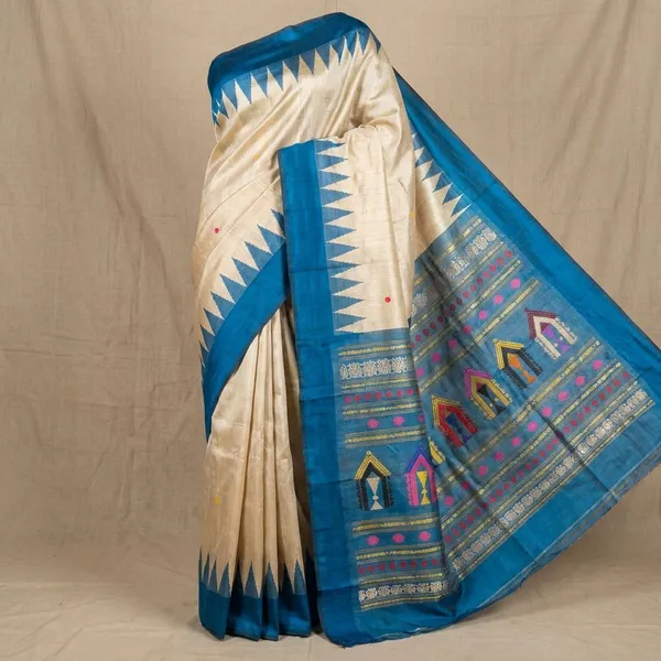 Chiku_And_Blue_Kanchipuram_Silk_Sarees_Designed_Beautiful_Soft_Thread_Flower_Meena_Butta