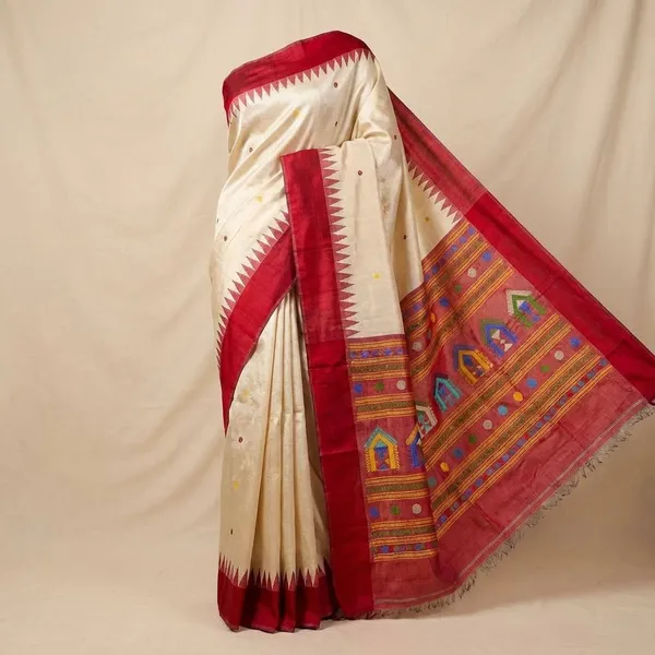 Cream_And_Maroon_Kanchipuram_Silk_Sarees_Designed_Beautiful_Soft_Thread_Flower_Meena_Butta