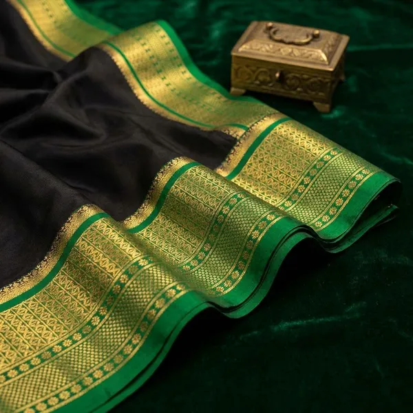 Deep_Green_And_Black_Pure_Viscose_Silk,_It_Is_Very_Soft_And_Comfortable_To_Wear_Any_Weather