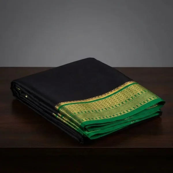 Deep_Green_And_Black_Pure_Viscose_Silk,_It_Is_Very_Soft_And_Comfortable_To_Wear_Any_Weather