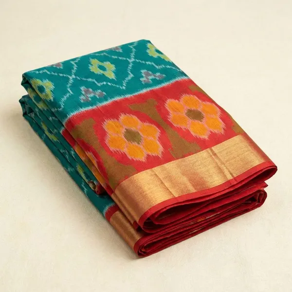 Orange_And_Light_Blue_Designer_Printed_And_Dolla_Silk_Fabric_Sarees