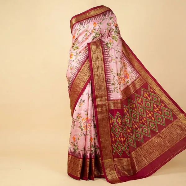 Multicolour_And_Light_Pink_Designer_Printed_And_Dolla_Silk_Fabric_Sarees