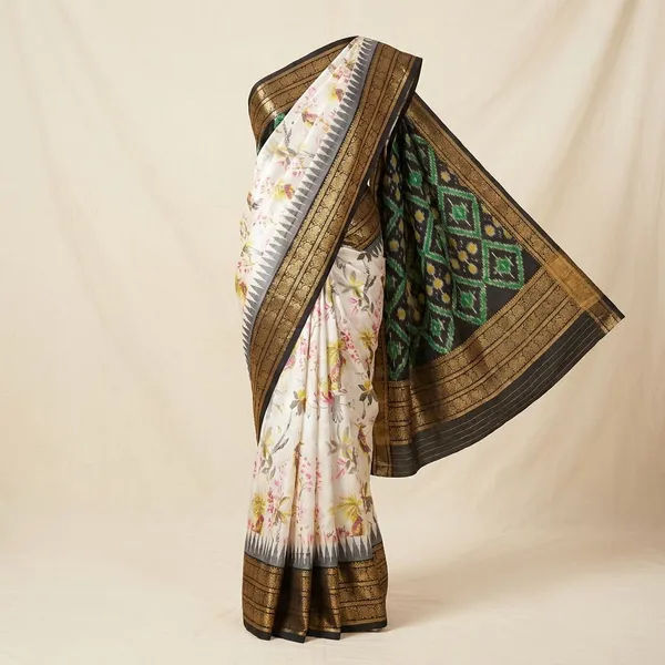 Crem_Black_Designer_Printed_And_Dolla_Silk_Fabric_Sarees