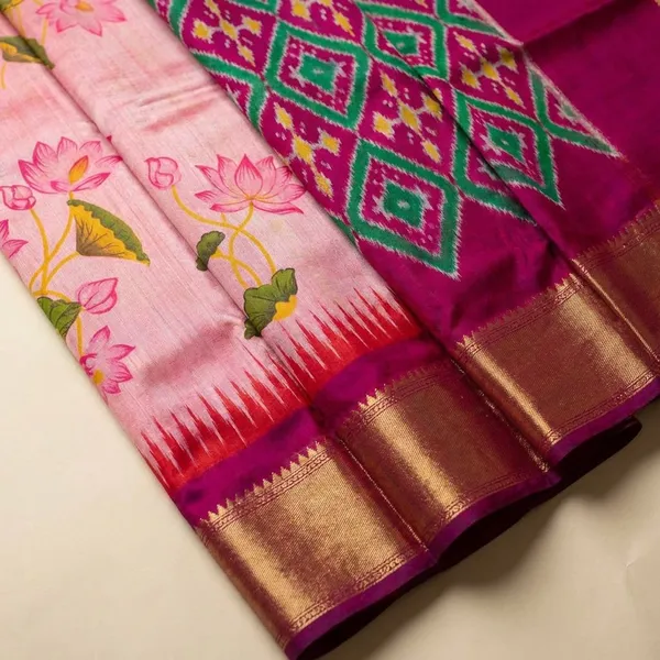 Multicolor_Pink_Designer_Printed_And_Dolla_Silk_Fabric_Sarees