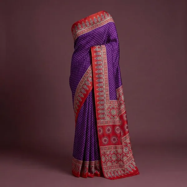 Red_And_Purple_Semi_Gajji_Bandhej_Printed_Sarees