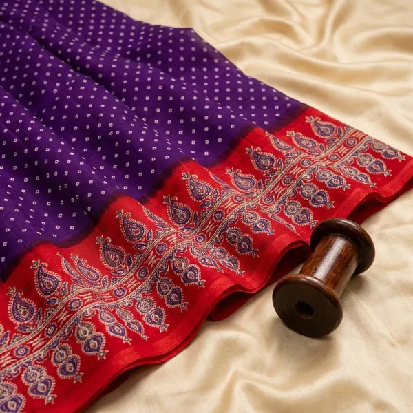 Red_And_Purple_Semi_Gajji_Bandhej_Printed_Sarees