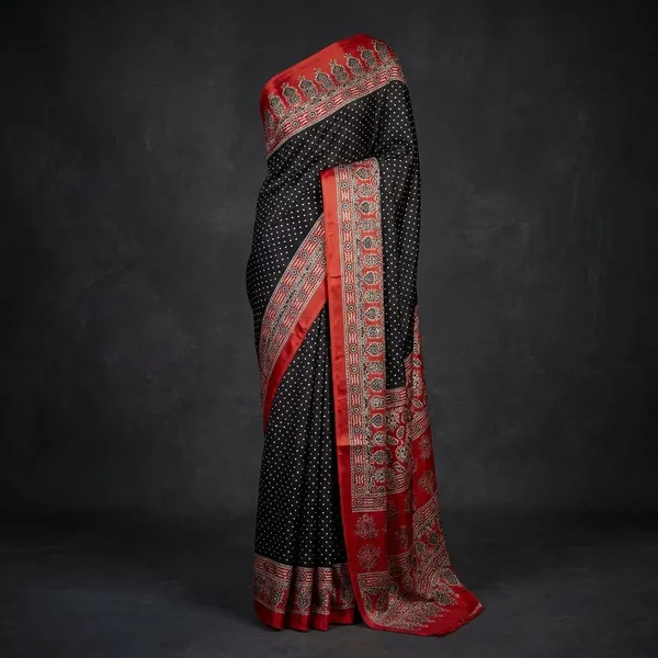 Black_Semi_Gajji_Bandhej_Printed_Sarees