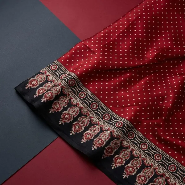Red_And_Black_Semi_Gajji_Bandhej_Printed_Sarees