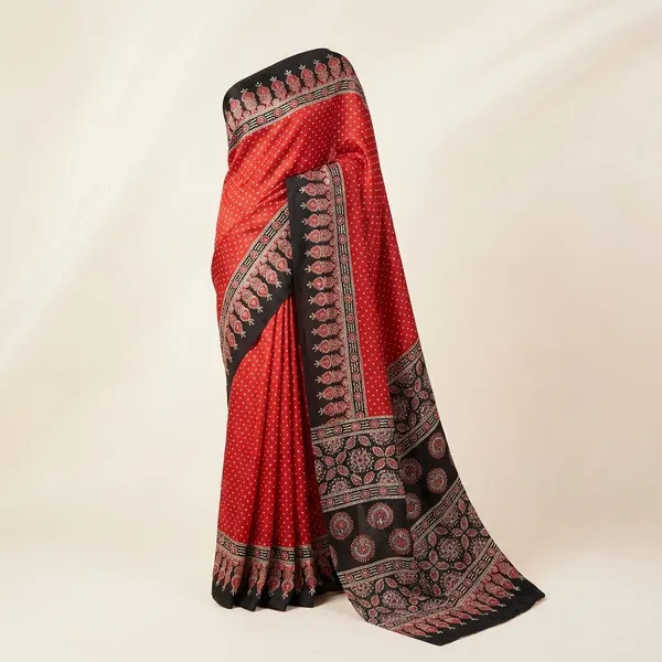 Red_Semi_Gajji_Bandhej_Printed_Sarees