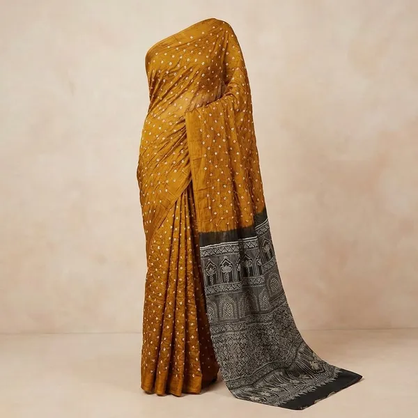 Mustard_And_Black_Semi_Gajji_Bandhej_Printed_Sarees