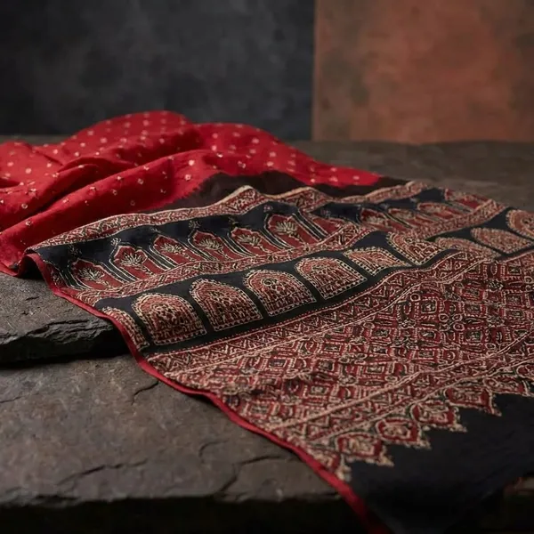 Red_Semi_Gajji_Bandhej_Printed_Sarees