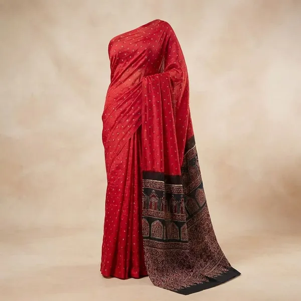 Red_Semi_Gajji_Bandhej_Printed_Sarees