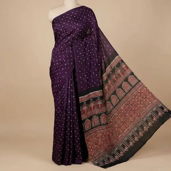 Deep_Purple_Semi_Gajji_Bandhej_Printed_Sarees