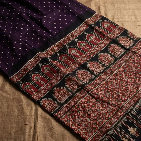Deep_Purple_Semi_Gajji_Bandhej_Printed_Sarees