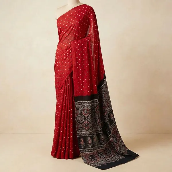 Orange_Semi_Gajji_Bandhej_Printed_Sarees