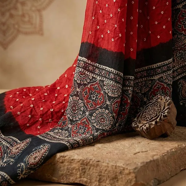 Orange_Semi_Gajji_Bandhej_Printed_Sarees