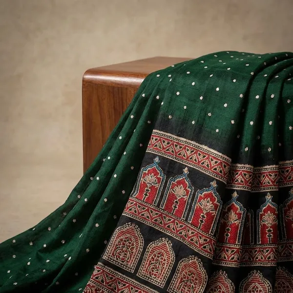Deep_Green_Semi_Gajji_Bandhej_Printed_Sarees