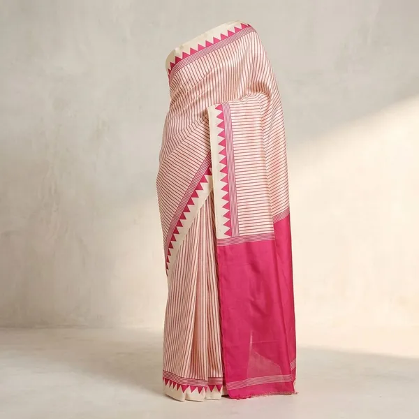White_And_Pink_Semi_Gajji_Bandhej_Printed_Sarees