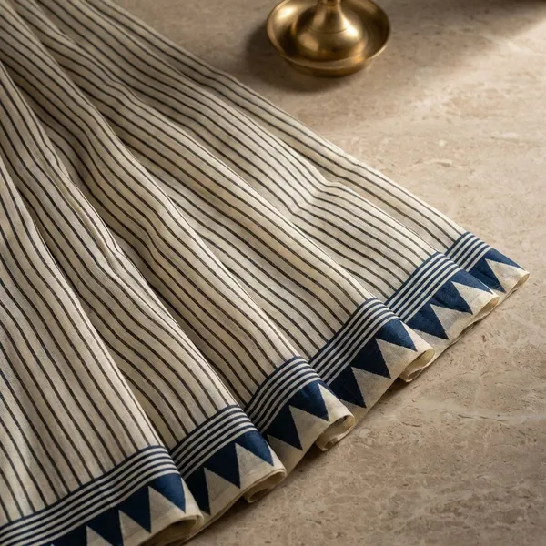 White_And_Blue_Semi_Gajji_Bandhej_Printed_Sarees
