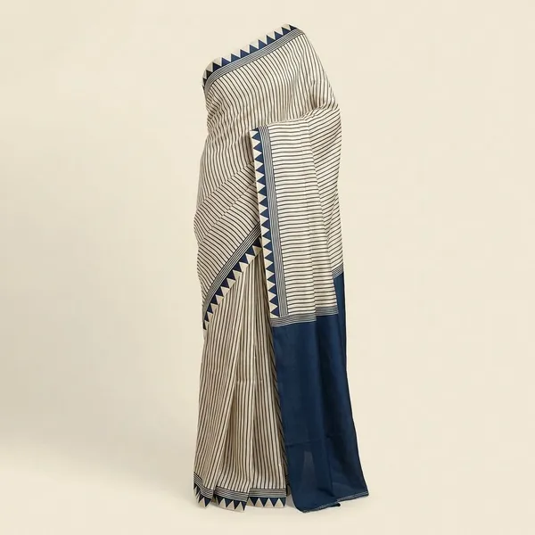 White_And_Blue_Semi_Gajji_Bandhej_Printed_Sarees