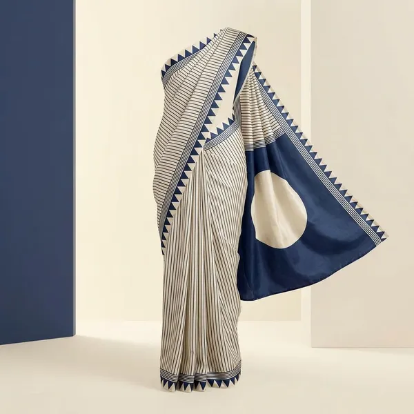 White_And_Blue_Semi_Gajji_Bandhej_Printed_Sarees