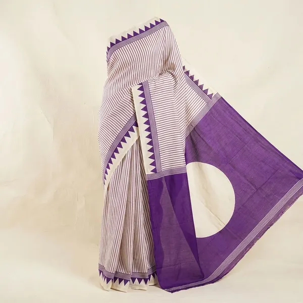 White_And_Purple_Semi_Gajji_Bandhej_Printed_Sarees