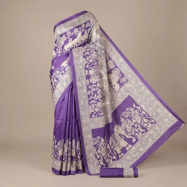 Multicolor_Purple_Semi_Gajji_Bandhej_Printed_Sarees