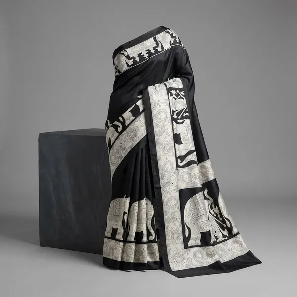 Black_And_White_Semi_Gajji_Bandhej_Printed_Sarees