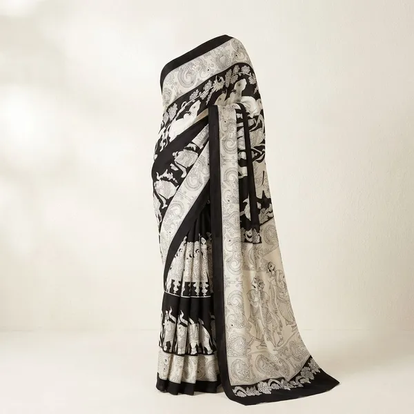 Black_Semi_Gajji_Bandhej_Printed_Sarees