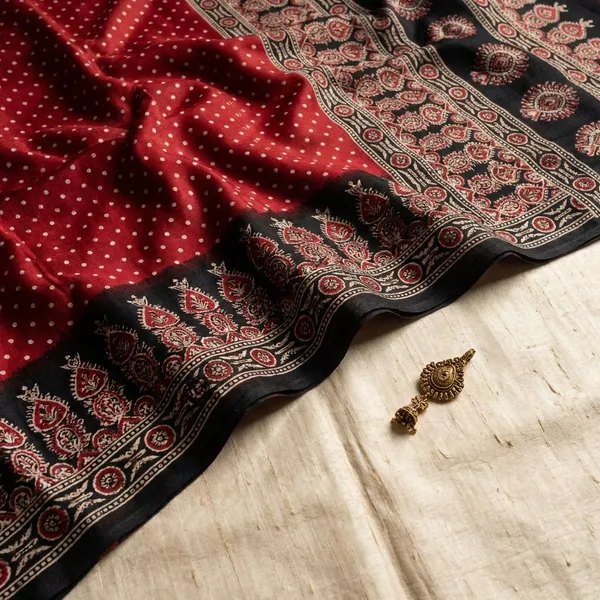 Red_Semi_Gajji_Bandhej_Printed_Sarees