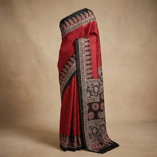 Red_Semi_Gajji_Bandhej_Printed_Sarees