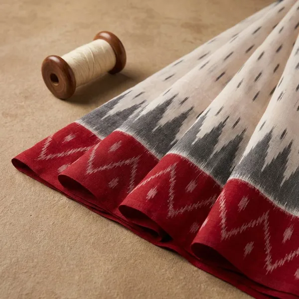 White_And_Red_Khadi_Cotton_With_Hand_Block_Batik_Prints