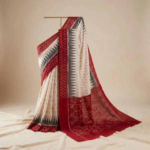 White_And_Red_Khadi_Cotton_With_Hand_Block_Batik_Prints