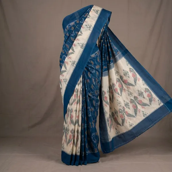 Grey_And_Blue_Khadi_Cotton_With_Hand_Block_Batik_Prints