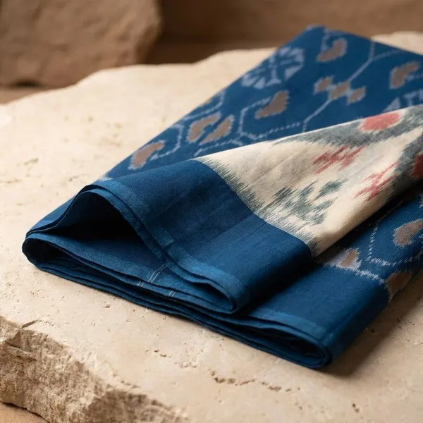 Grey_And_Blue_Khadi_Cotton_With_Hand_Block_Batik_Prints
