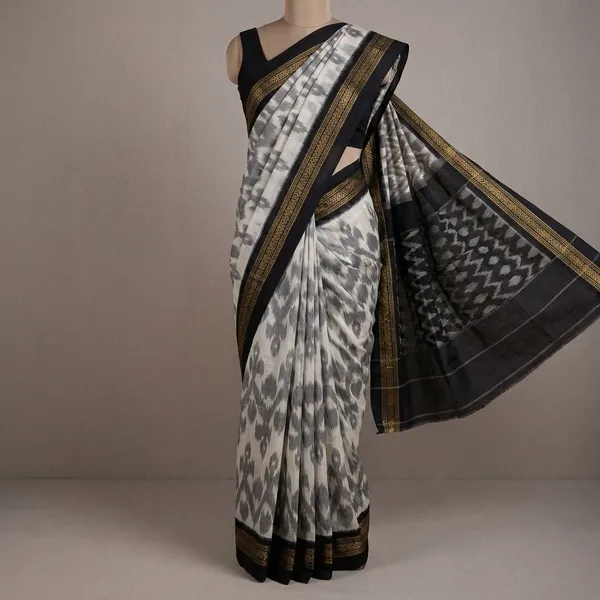Grey_And_Black_Khadi_Cotton_With_Hand_Block_Batik_Prints