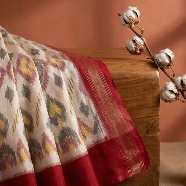 Grey_And_Light_Orange_Khadi_Cotton_With_Hand_Block_Batik_Prints