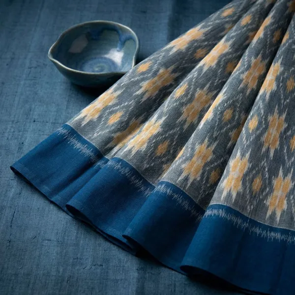 Blue_Khadi_Cotton_With_Hand_Block_Batik_Prints