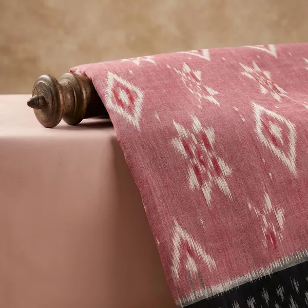 Black_And_Light_Pink_Khadi_Cotton_With_Hand_Block_Batik_Prints