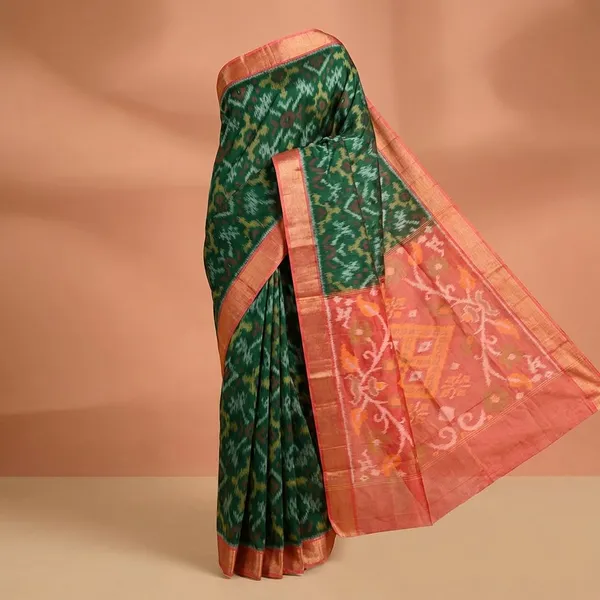 Green_And_Orange_Designer_Printed_And_Dolla_Silk_Fabric_Sarees