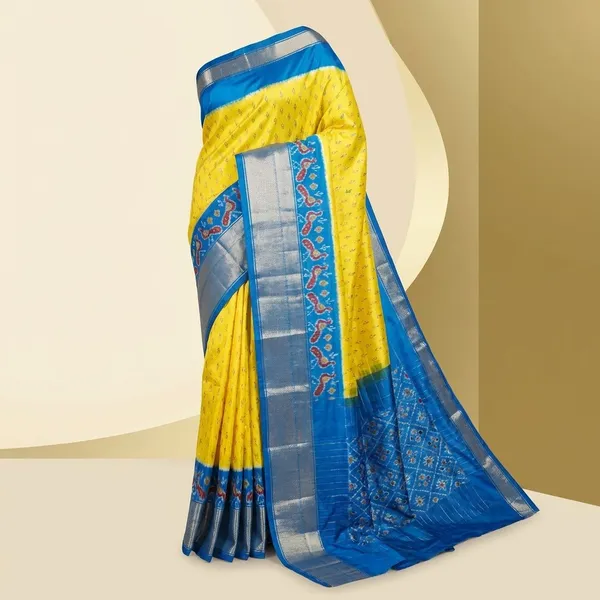 Blue_And_Yellow_Ikkat_Saree_And_Dolla_Silk_Sarees