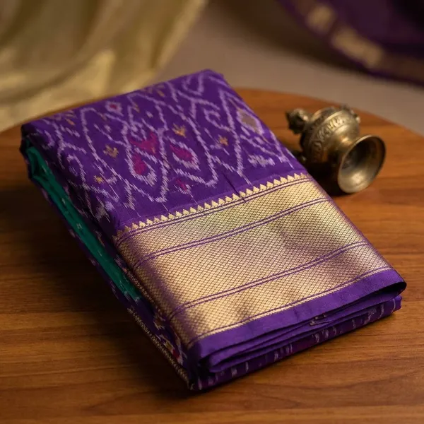 Purple_And_Green_Ikkat_Saree_And_Dolla_Silk_Sarees